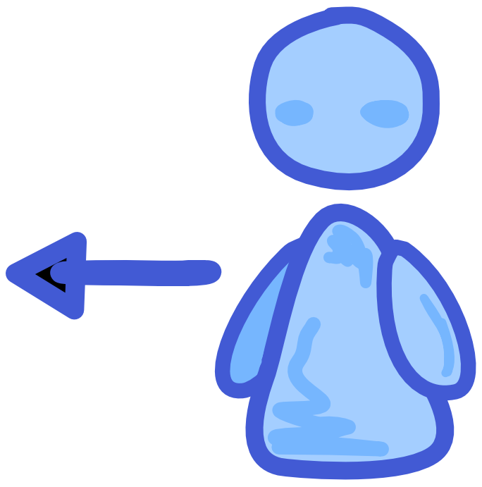 a blue figure facing left with an arrow coming from it